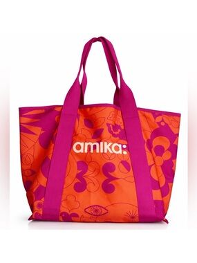 amika Bright Orange Tote with Magenta Straps